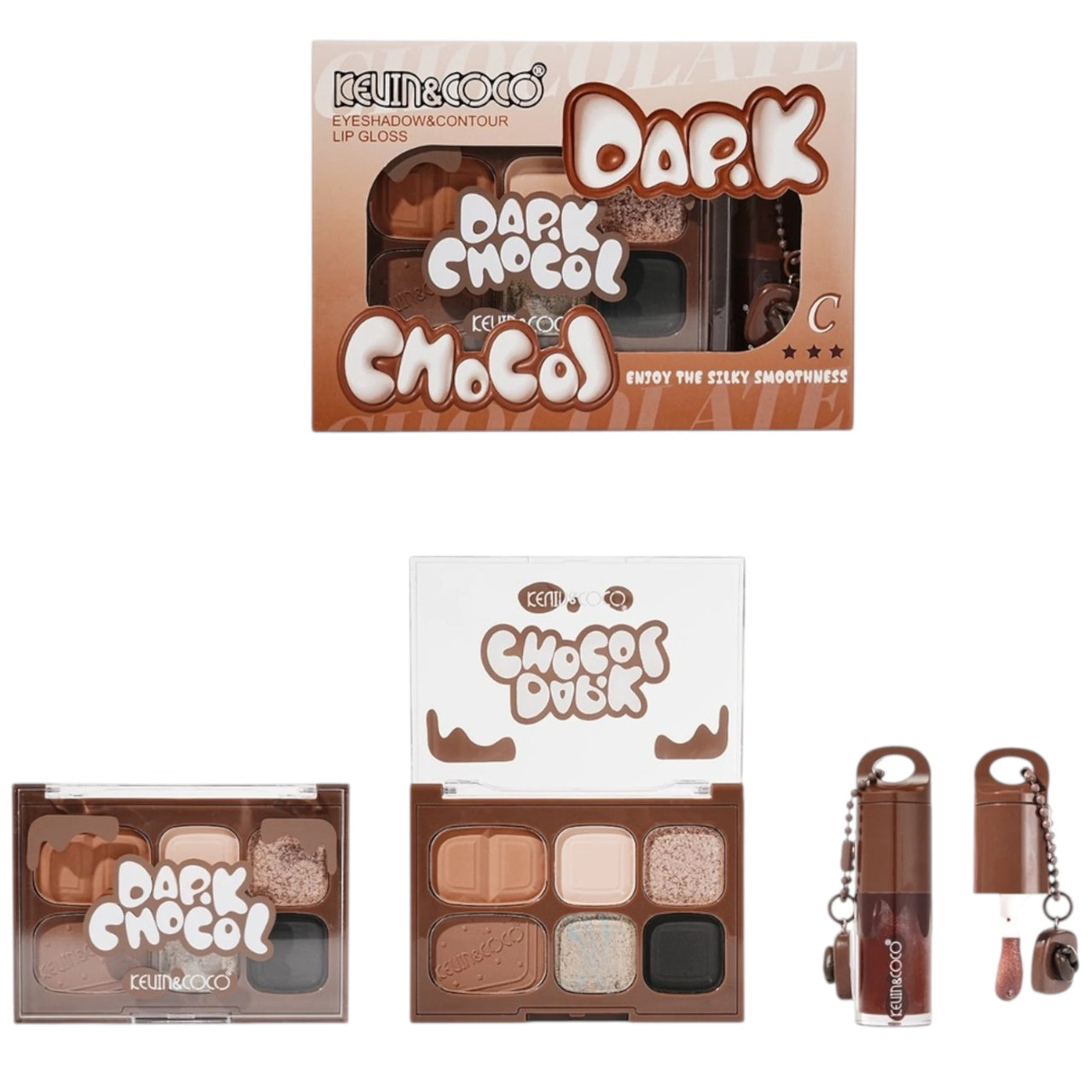 Kevin Coco Dark Choco Makeup Set – Eyeshadow Palette & Lip Gloss
